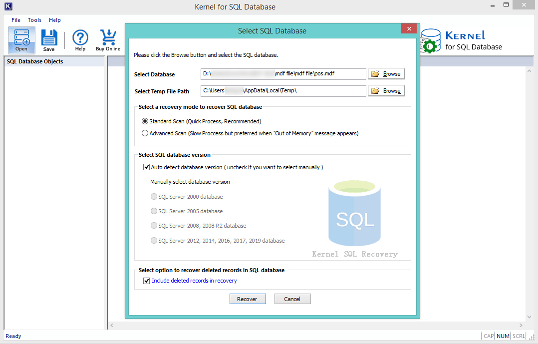 Select the SQL database file