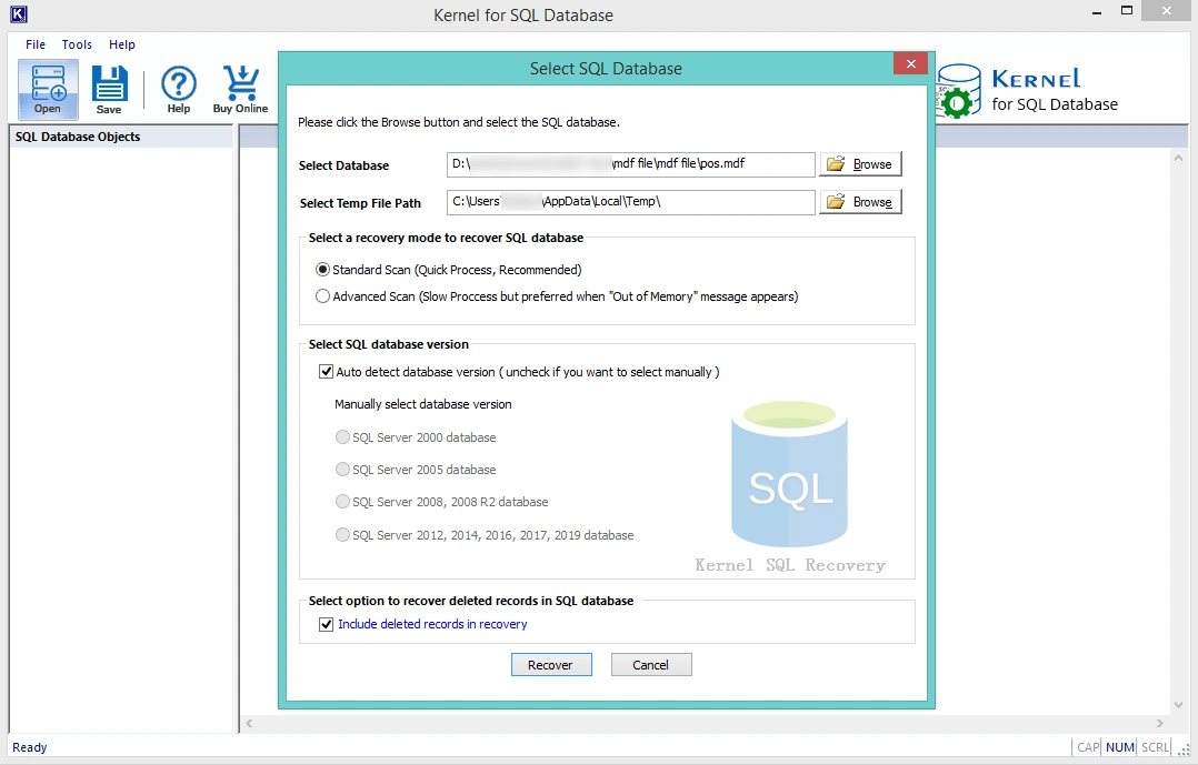 Select the SQL database file