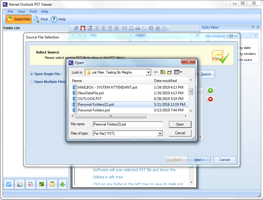 Now locate the desired PST file