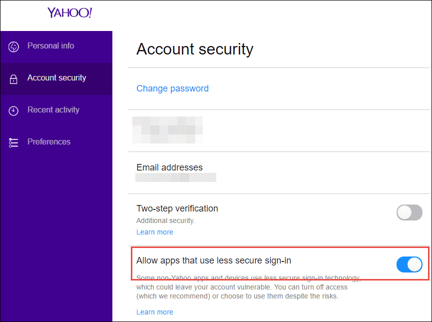 Change the Account Security