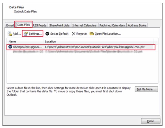 Select the path which shows .pst file extension