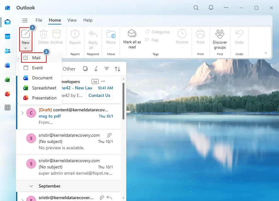select new mail