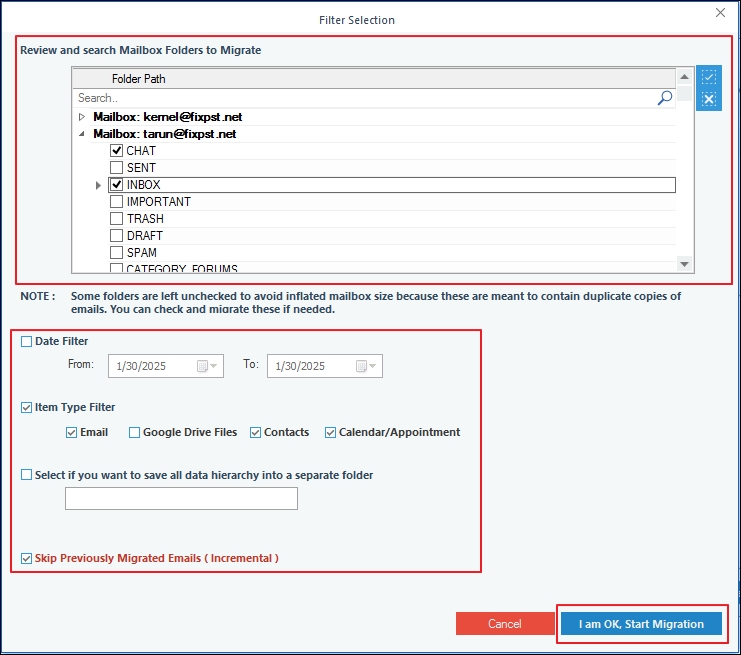 After filters, click on I am OK, Start Migration