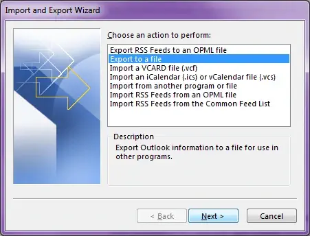 Select Export to a File
