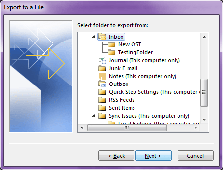 Select the folder you want to export from