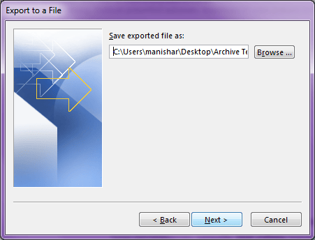 Select a destination for the exported file