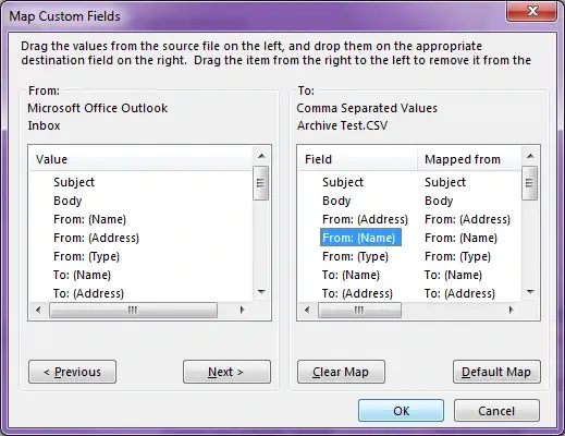 Drag fields you want to archive