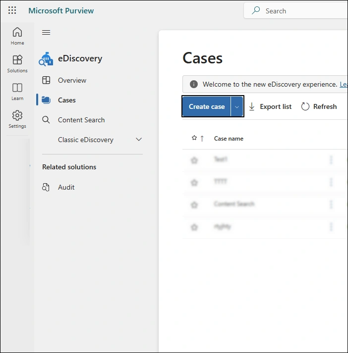 click create case button