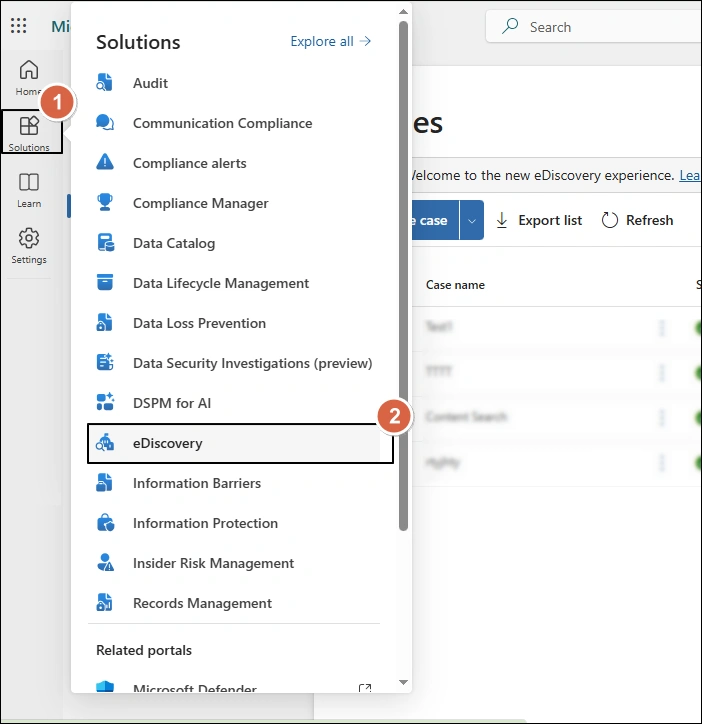select eDiscovery option