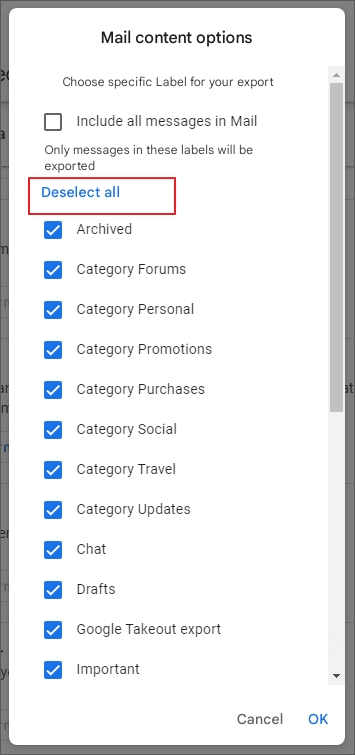 Choose deselect all