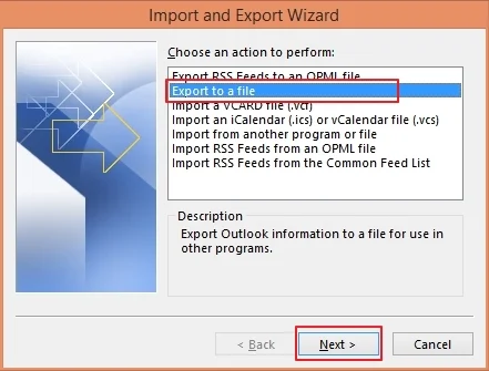 Click export to a file option