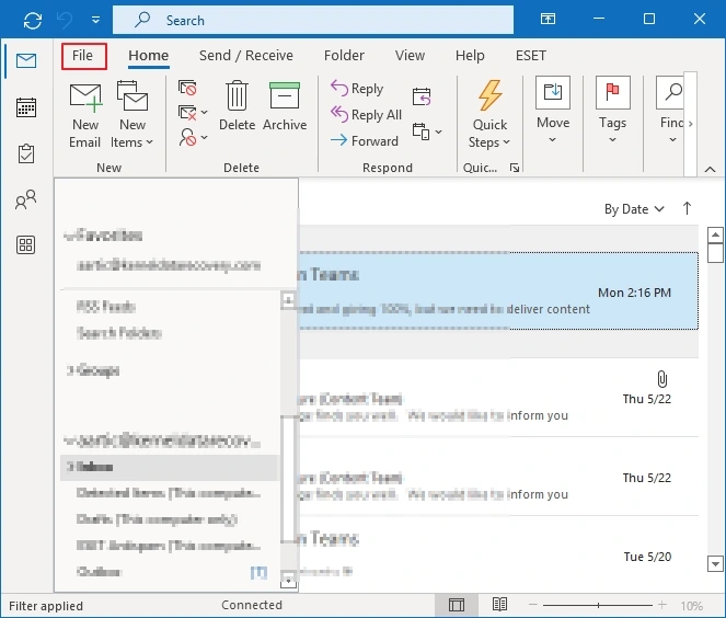 Click on file option in Outlook