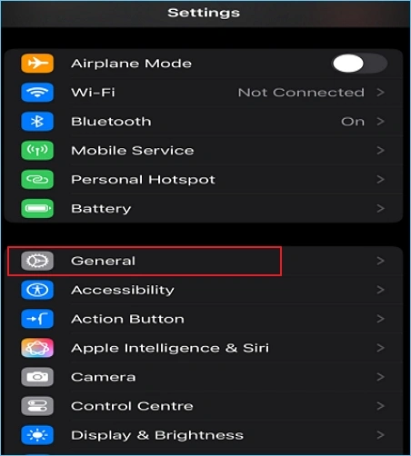 Click on General in setting