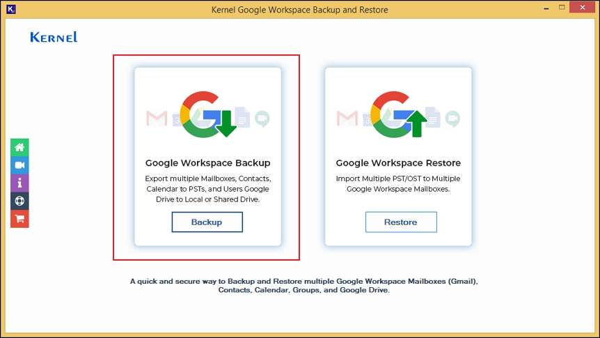 click on Google Workspace Backup pane