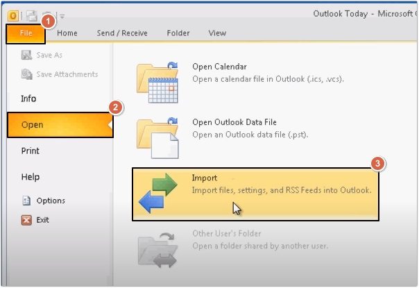 import pst in outlook 2010