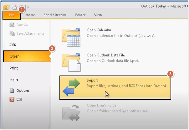 import pst in outlook 2010