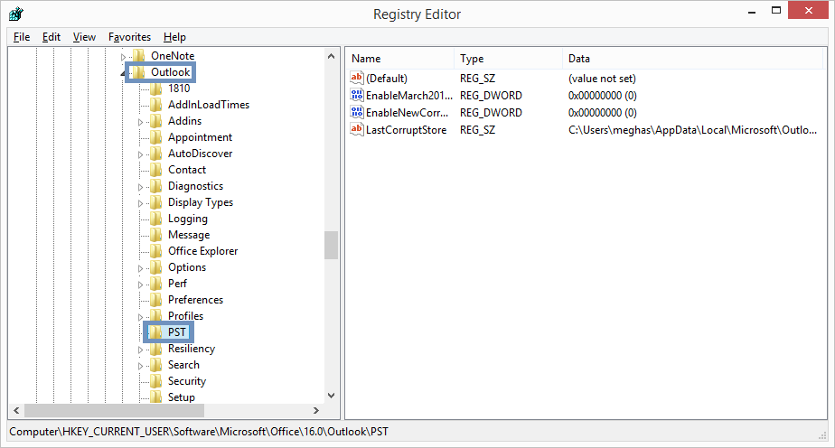 Locating the PST File