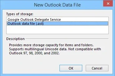 choose outlook data file .pst