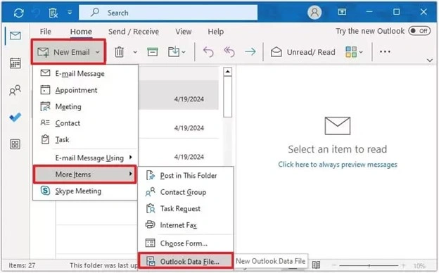 click new email