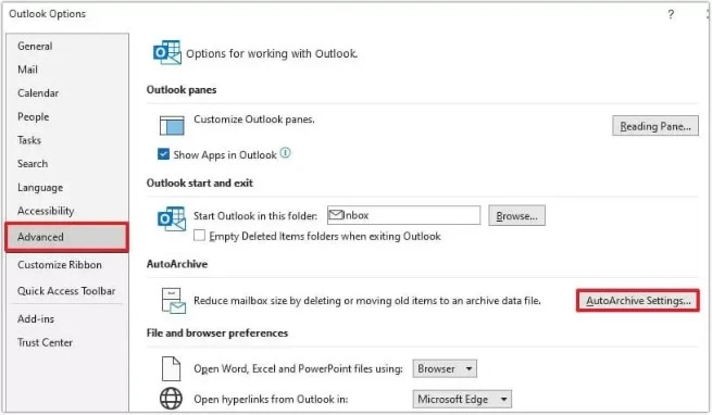 click auto archive button