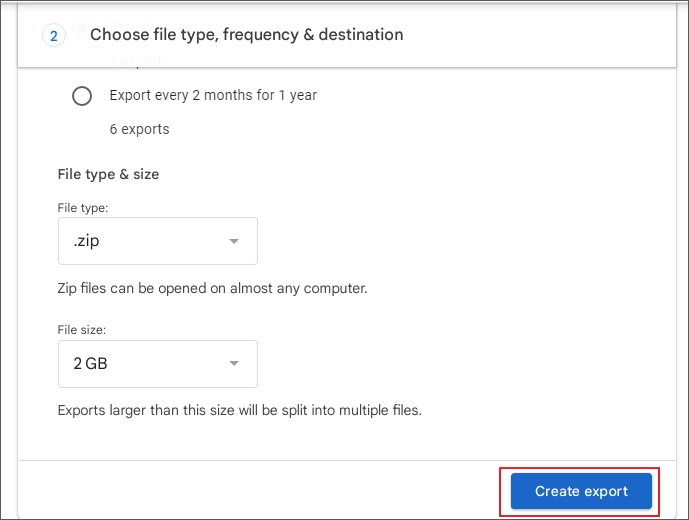 Click Create Export
