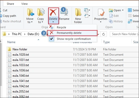 delete with file explorer ribbon