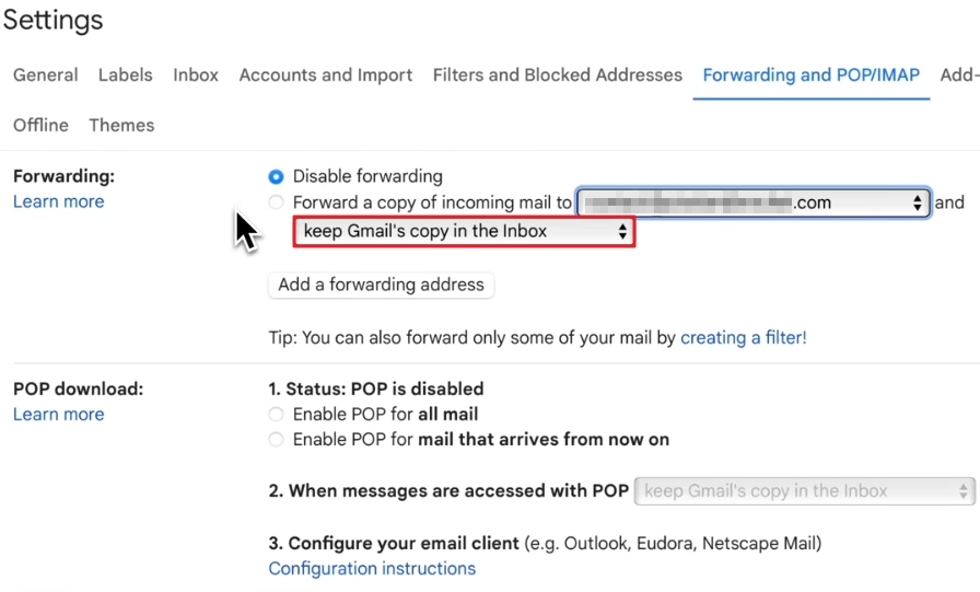 Check email forwarding settings