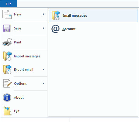 Select email messages under file option