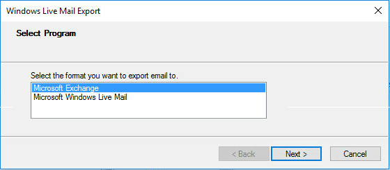 Select file format to export email