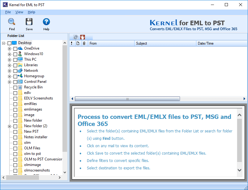 EML to PST converter tool home screen