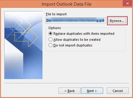 Provide the path of the PST file from your syste