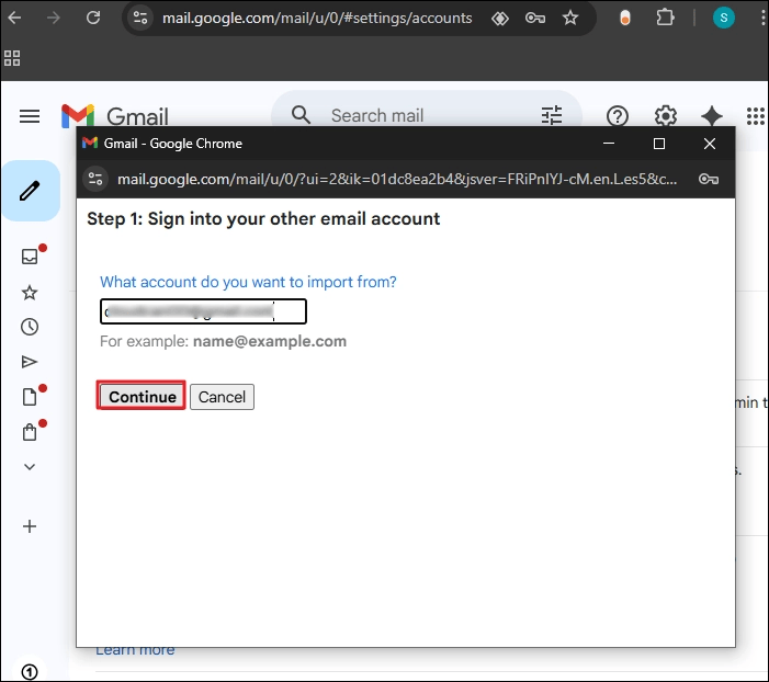 Enter Source mail account