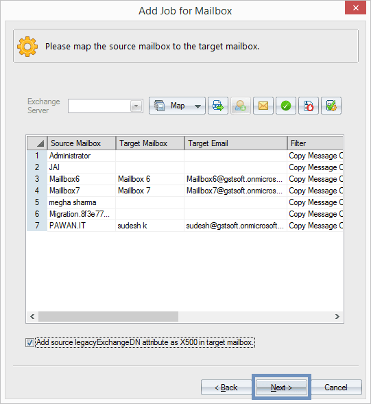 map the source and destination mailboxes