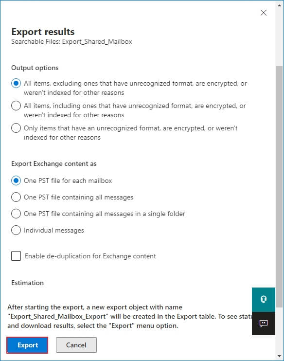 click on Export button to export mailboxes to PST