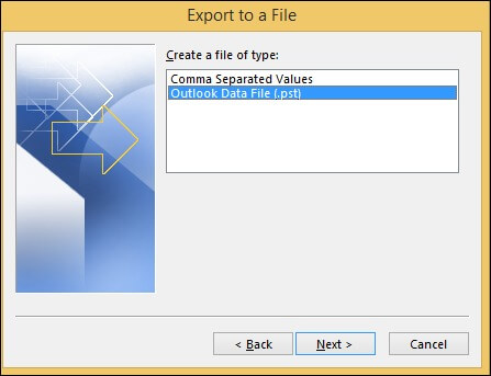 Choose the Outlook Data File