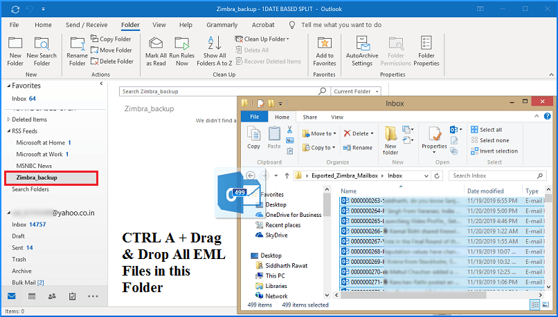 Drag and drop all EML mails to folder