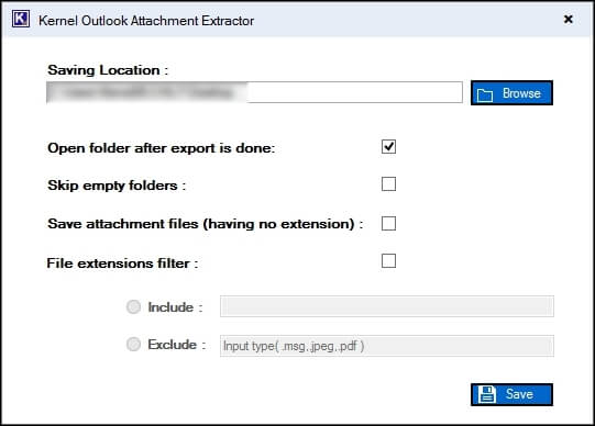 Browse the saving location for extracted attachments