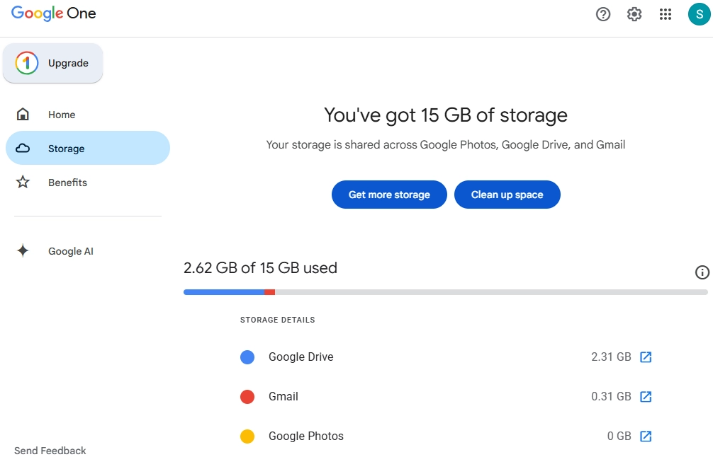 Click on the Storage option