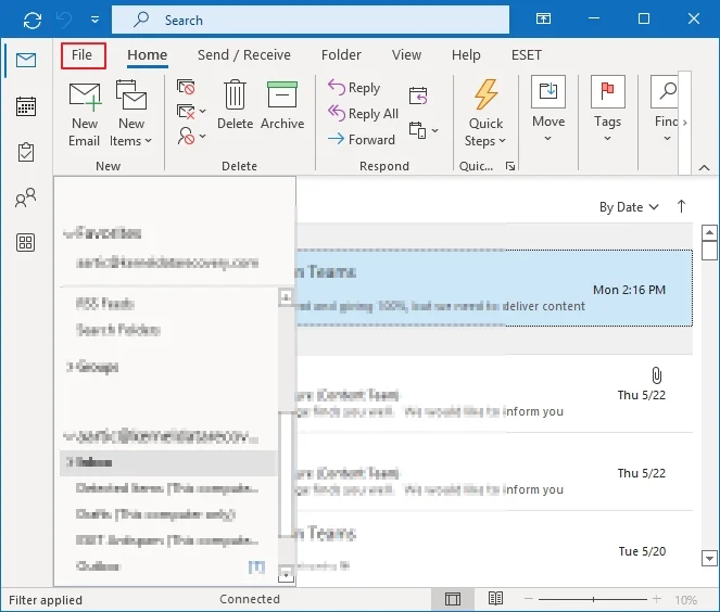 Go to file in Outlook