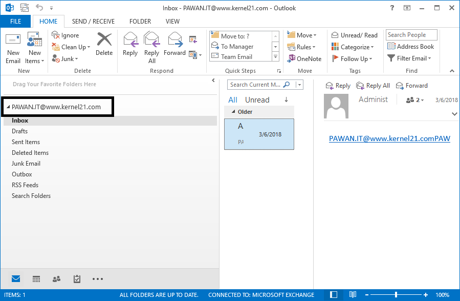 Just configured Exchange Server user account