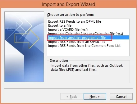 Choose Import from another program