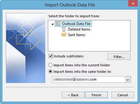Select desired options for importing items