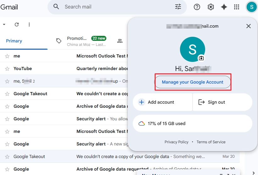 Click on Manage your Google Account