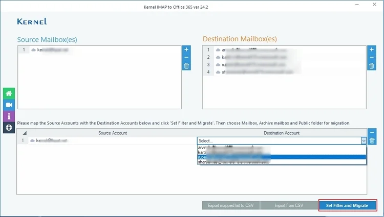 Map the mailbox and click Set Filter and Migrate