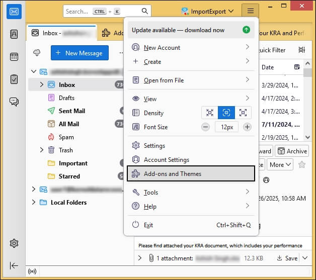 Launch Thunderbird and Choose Add-ons and Themes