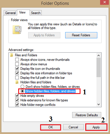 Click Show files, folders, and drives option