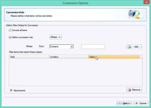 Enter value ‘From’ field option