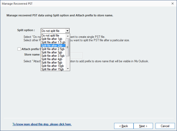 Split PST file