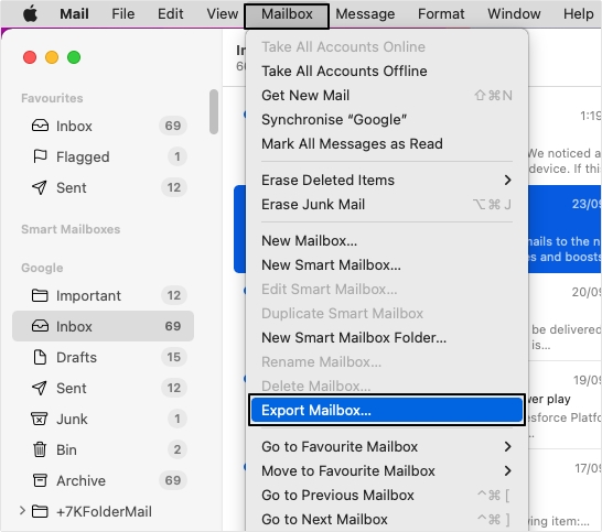 select Export Mailbox option.