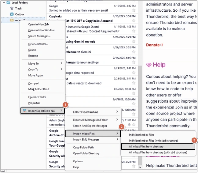 ImportExportTools NG the Import mbox Files the All mbox Files